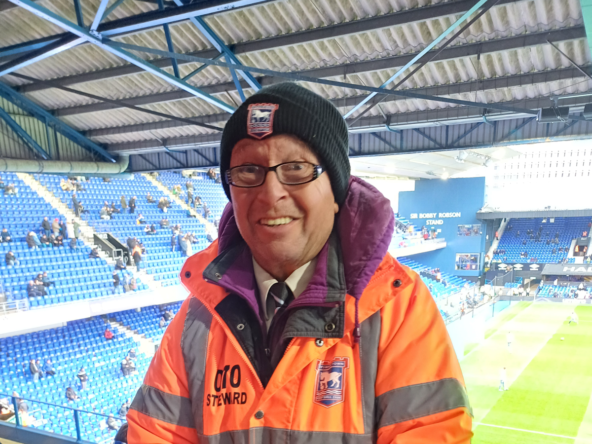 A steward in the West Stand at Portman Road
